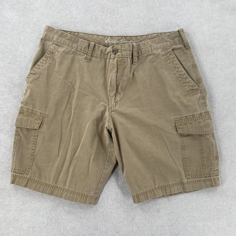 Eddie Bauer Twill Tan Beige Chino Cargo Utility Casual Hiking Shorts Mens 40‎